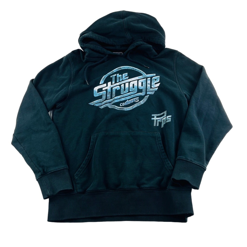 PRPS Black w/ Blue Graphic‎ The Struggle Long Sleeve Cotton Hooded Sweatshirt S